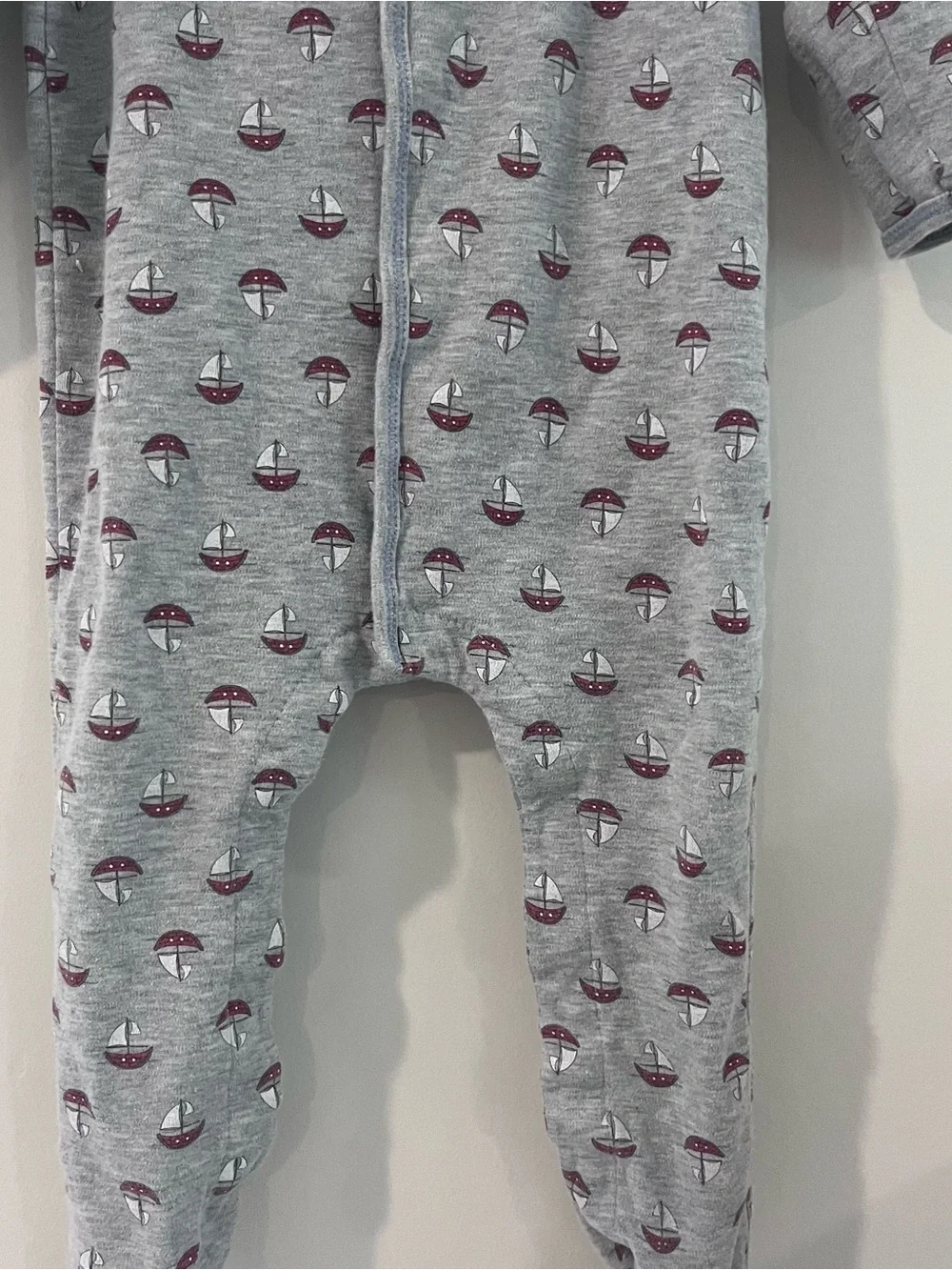 Magnolia Baby Footed Sleeper Gray With Sailboat Print 24m Snaps Pima Cotton